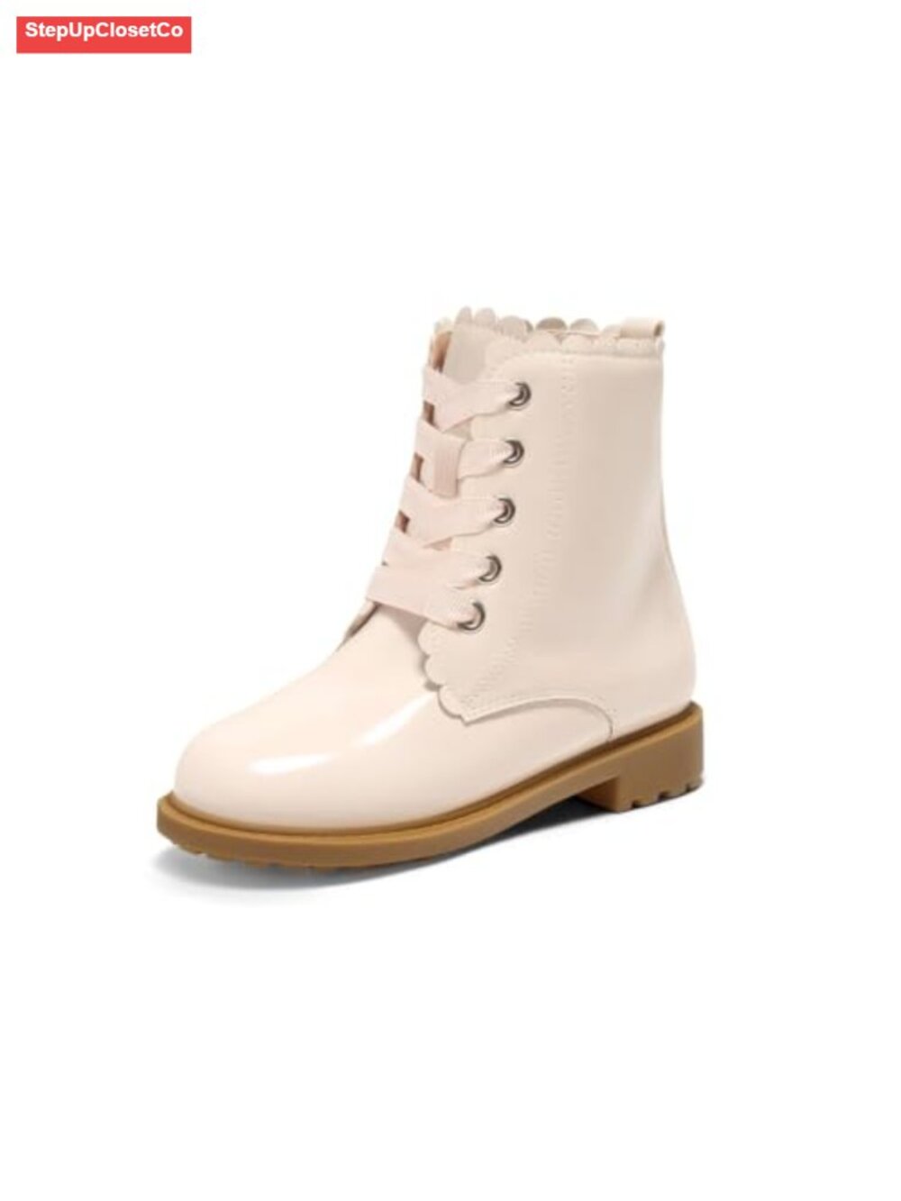 Girls Combat Boots Lace Up Ankle Booties Side Zipper Faux Leather